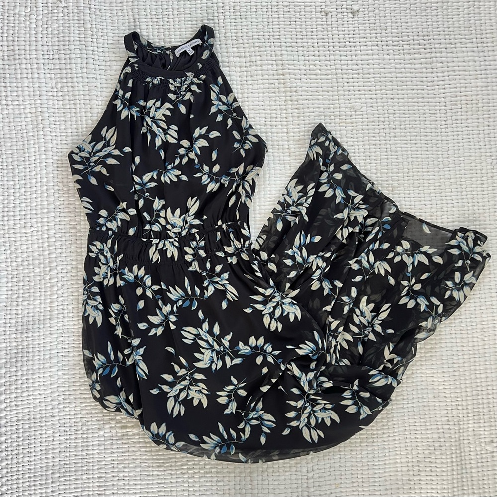 Collective Concepts black with blue and white floral print maxi dress size med